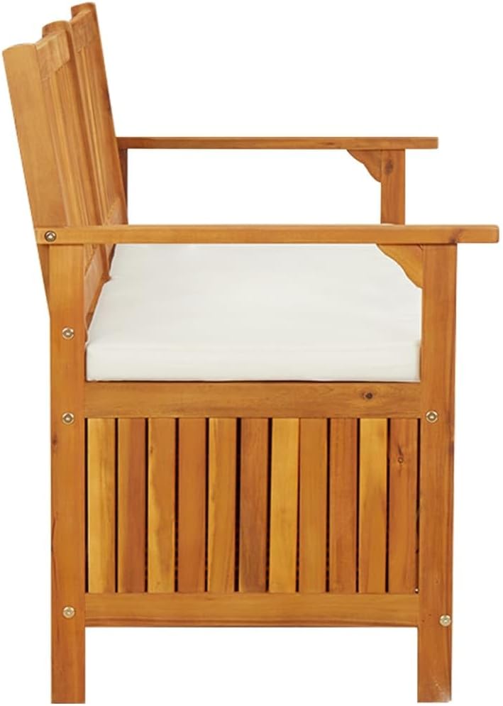 vidaXL Banc de Rangement avec Coussin, Siège avec Rangement, Canapé Rembourré, Meuble de Intérieur et Extérieur, Marron Bois d'Acacia Massif