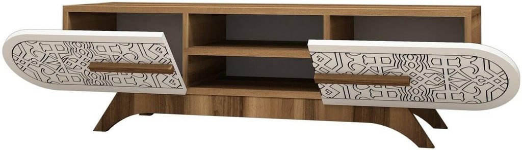 Dmora - Meuble TV Alud, Buffet de Salon, Armoire Basse pour TV, Base Murale équipée, 145x37h37 cm, Noyer et Blanc