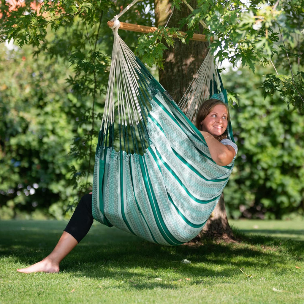LA SIESTA® Habana - Chaise-Hamac Bio en Coton Comfort, Rotation à 360°, Design Courbé, Fabrication Colombienne - Agave, Comfort avec Fixation
