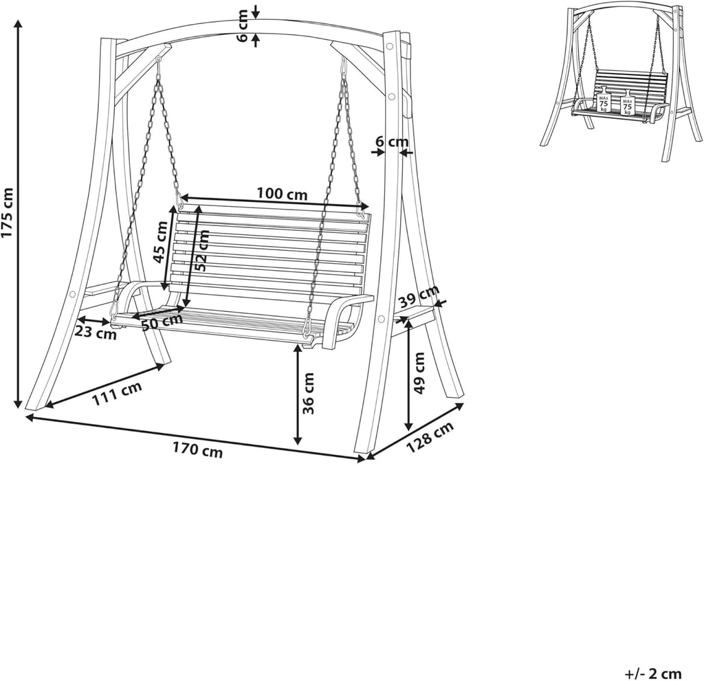 Balancelle de Jardin en Bois Foncé Assise Confortable et Élégante pour Terrasse au Style Campagne Beliani