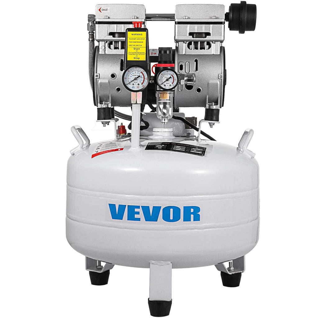 VEVOR Compresseur d’Air sans Huile Compresseur Silencieux à Air Comprimé Compresseur Outil d’Atelier pour Réparations Domiciliaires, Gonflage de Pneus (30L 850W, Électrovanne)