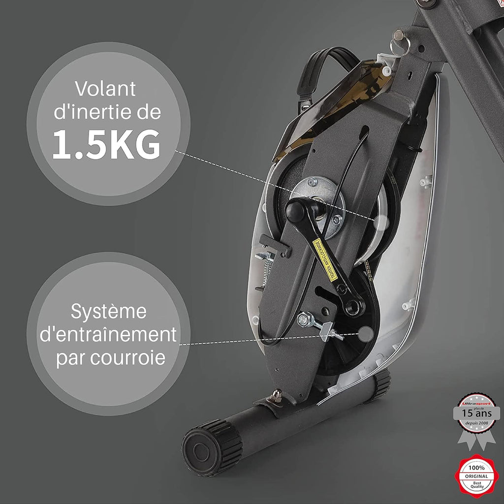 Ultrasport F-Bike Pro Vélo d’Appartement Pliable I Vélos d'Appartement Extra Silencieux jusqu'à 150 kg avec Selle Confort, 16 Niveaux, Fonction App, Silencieux, Velo d Appartement Pliable