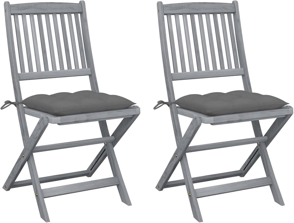 ZEYUAN Chaises Pliables d'extérieur 2 pcs avec Coussins Bois d'acacia,Mobilier À Dîner De Jardin,Table Et Chaises De Patio Terrasse