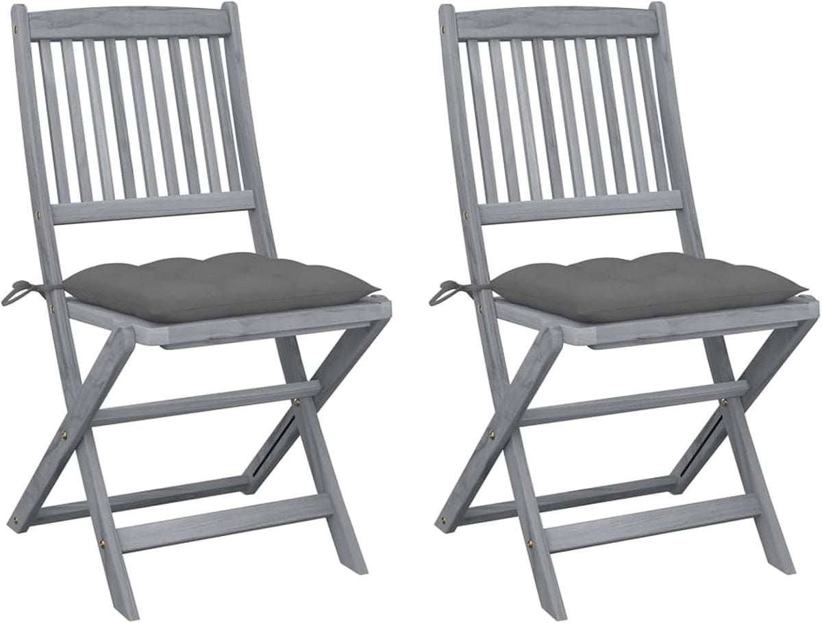 ZEYUAN Chaises Pliables d'extérieur 2 pcs avec Coussins Bois d'acacia,Mobilier À Dîner De Jardin,Table Et Chaises De Patio Terrasse