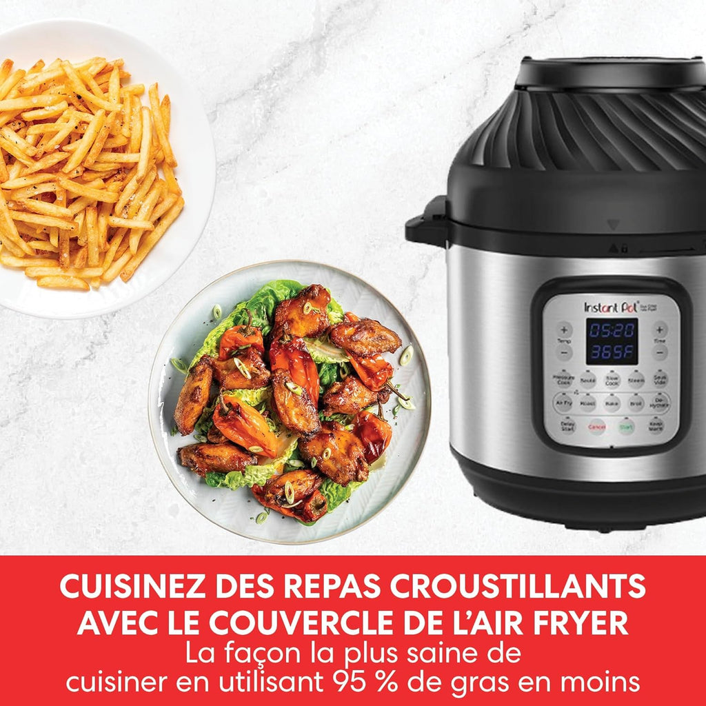 Instant Pot Duo Effet Croustillant, Multicuiseur 11 en 1 - Autcuiseur Friteuse à Air, Cuisson Lente, à la Vapeur, Sous-Vide, Déshydrateur, Chauffe-Plat et Fonction Pâtisserie - 5.7 L