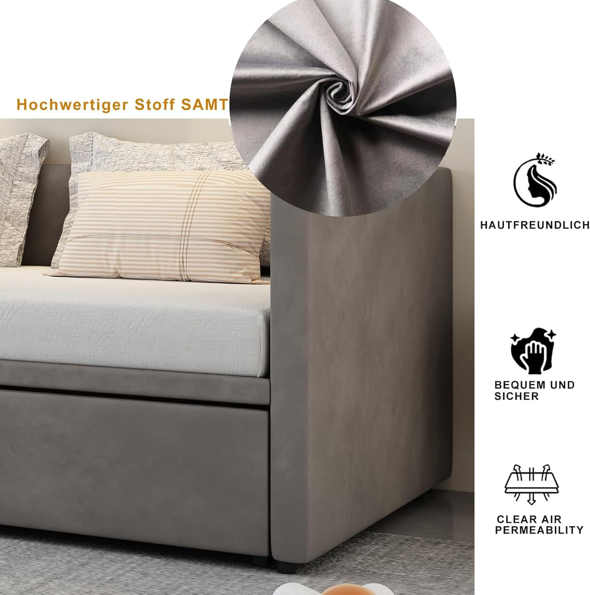 LIVLUX Canapé lit 2 Places, Canapé-lit Convertible 90/180 x 200 cm,avec sommier à Lattes, Tissu Velours,Canapé Convertible Extensible (Gris)