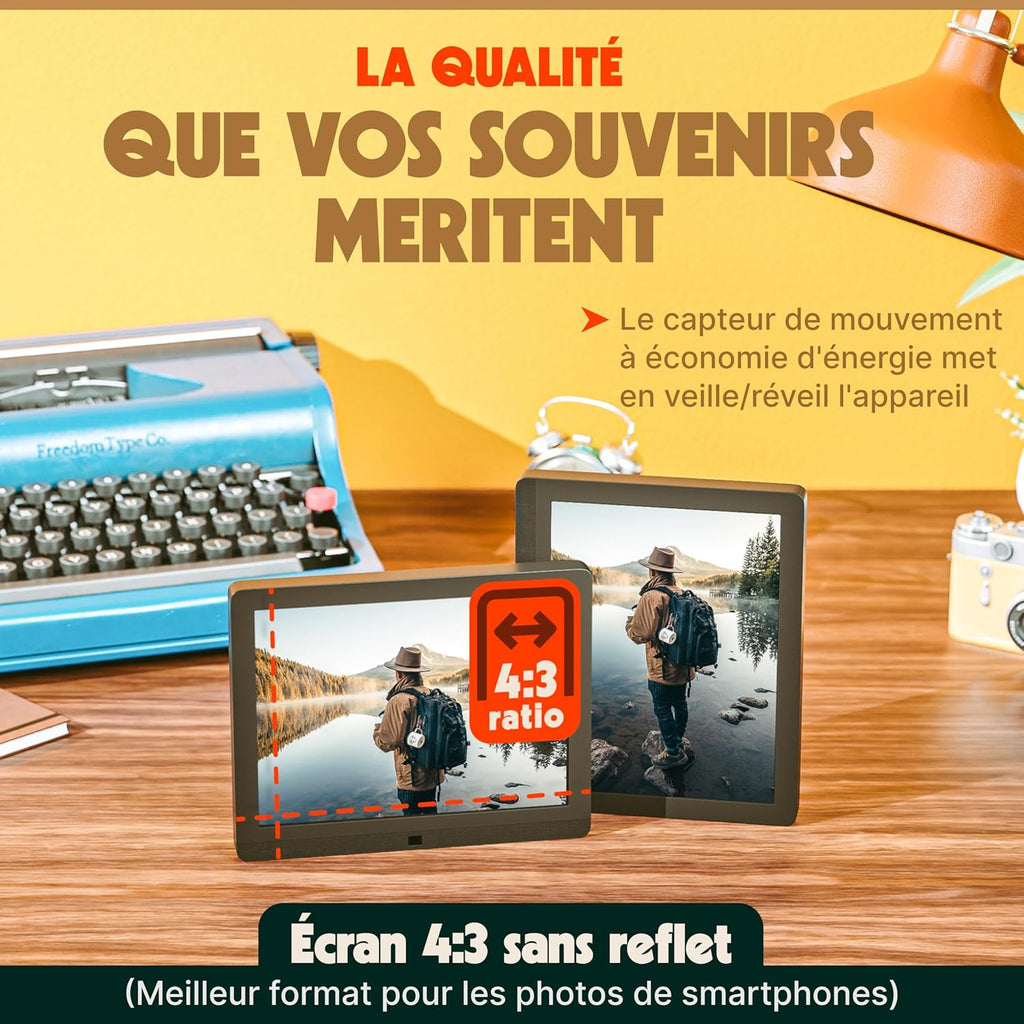 Cadre Photo numérique WiFi 10 Pouces Pix Star - Stockage Gratuit et illimité sur Le Cloud Detecteur de Mouvement - Cadres Photo numérique