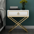 Homary Table de Chevet Blanche X-Shaped Stainless Steel – 1 Tiroir, Finition Dorée, Petit Meuble Rangement pour Chambre & Salon
