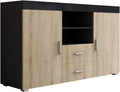 MB Muebles Bonitos, Buffet Roque pour Salon et Salle à Manger Moderne, Meuble TV en Mélamine, Couleur Noir Brillant et Sonoma Mat, 140x80x40 cm