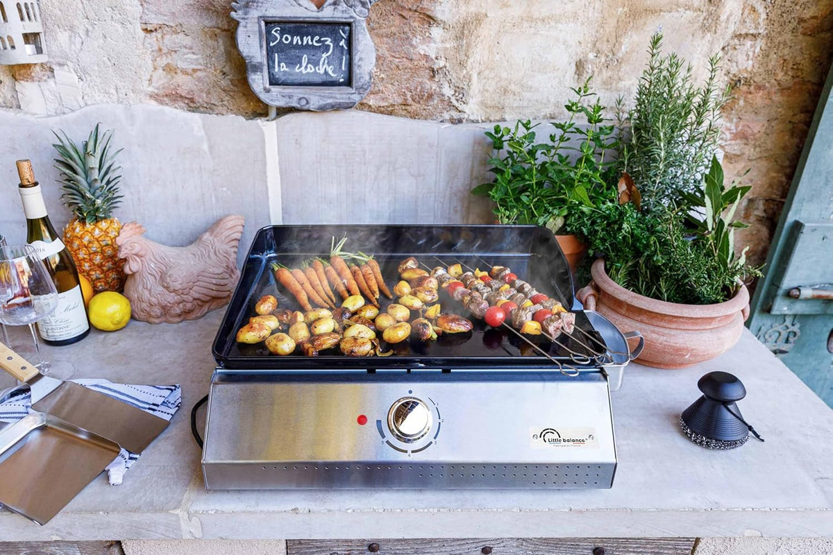 LITTLE BALANCE 8713 Biscarosse 50-35, Plancha électrique, Plaque de cuisson Fonte émaillée XL, 2150 W, Fabrication 100 française, Inox