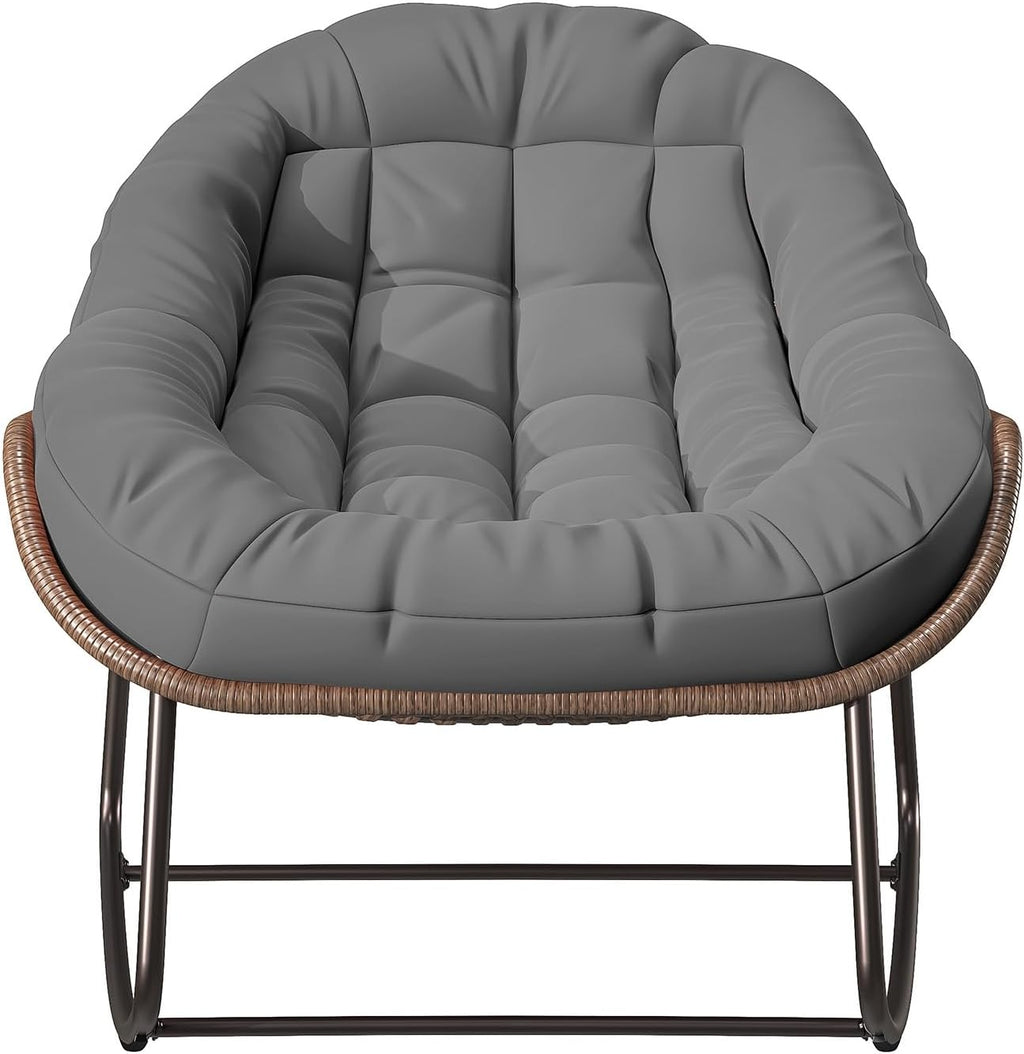 BestAlice Chaise à Bascule d'extérieur avec Coussins, Fauteuil a Bascule Exterieur Interieur en rotin, Fauteuil de Jardin Exterieur avec Coussins en Tissu rembourré pour Porche, Jardin