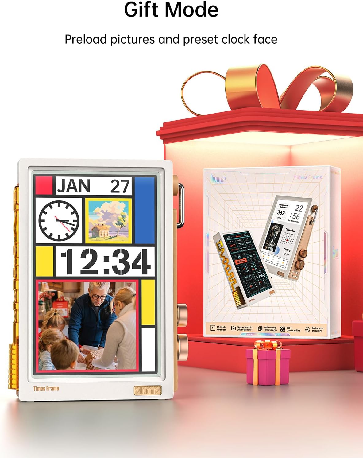 Divoom Times Frame – Cadre Photo numérique 10,1" Wi-FI 64 Go, écran IPS Flottant Bouton RVB, +400 Cadrans widgets communauté Pixel Art (Blanc)