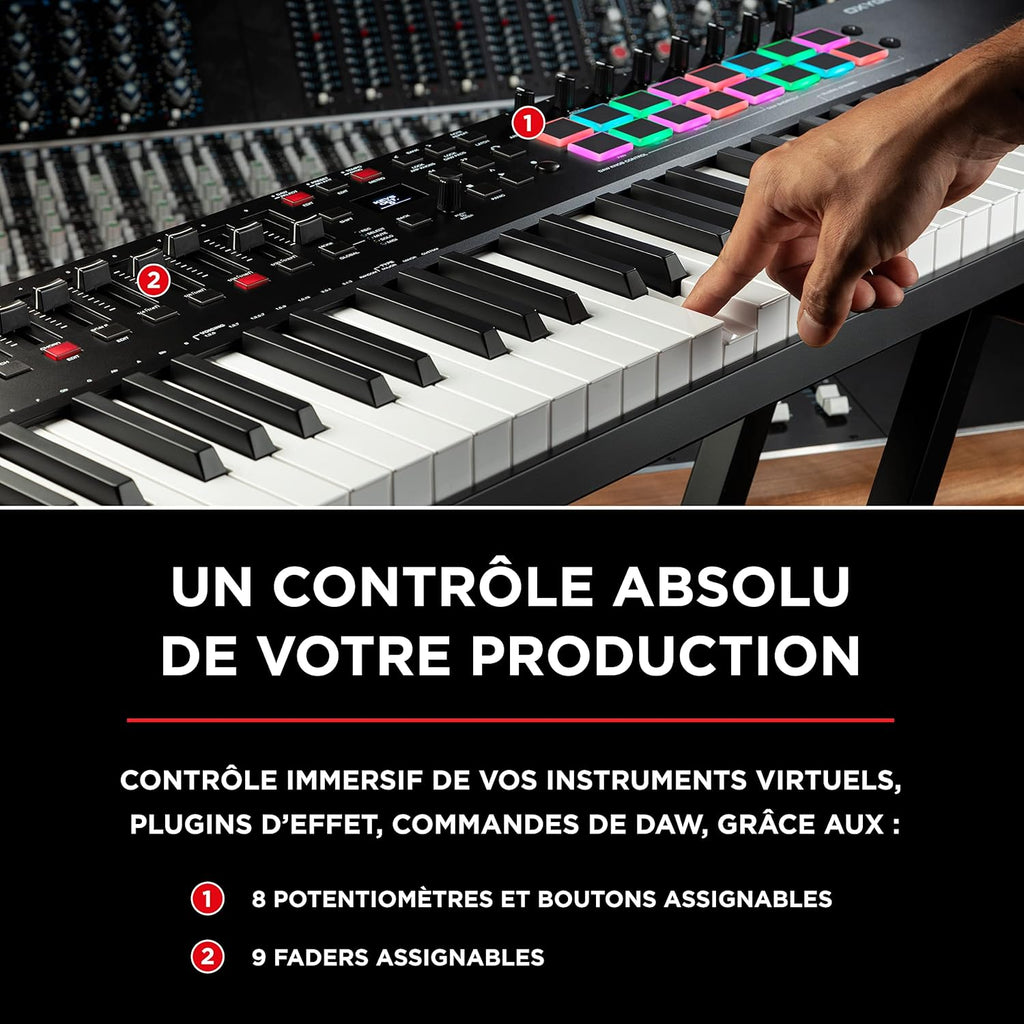 M-AUDIO Oxygen Pro 61 – Clavier maître USB-MIDI 61 touches avec pads, potentiomètres, boutons et faders assignables MIDI et pack de logiciels inclus