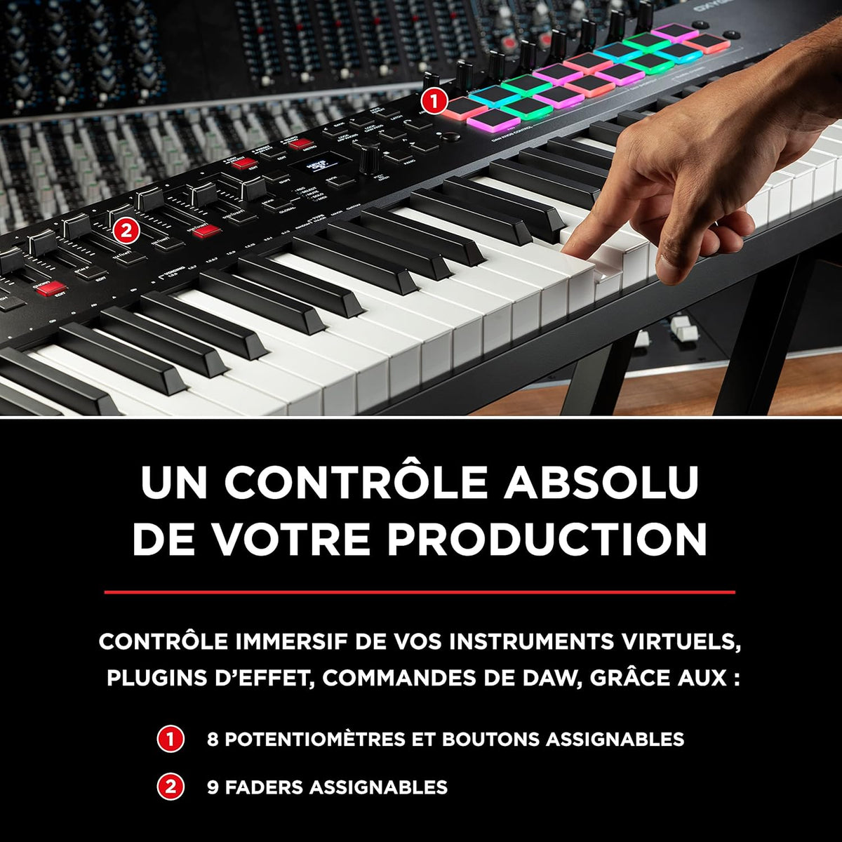 M-AUDIO Oxygen Pro 61 – Clavier maître USB-MIDI 61 touches avec pads, potentiomètres, boutons et faders assignables MIDI et pack de logiciels inclus