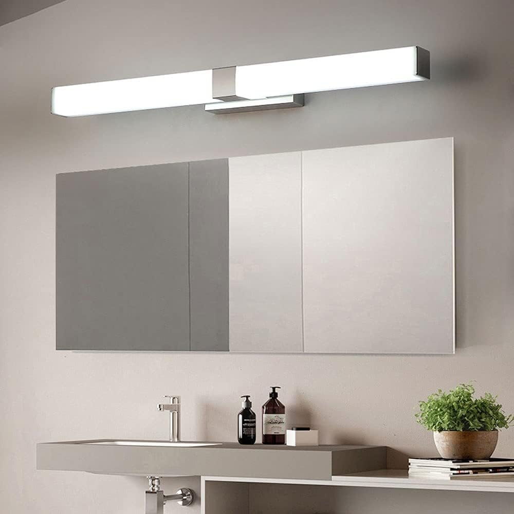 Miroir de Salle de Bain avec éclairage LED, Cadre chromé, Applique Murale Moderne en Acier Inoxydable, Style Luxueux