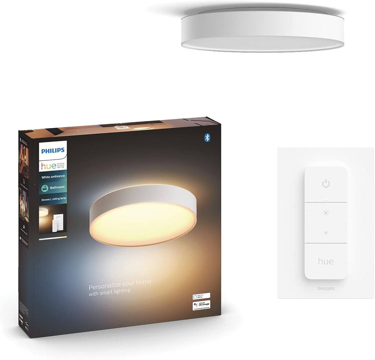 Hue White Ambiance Plafonnier Devere Large, Blanc, compatible Bluetooth, fonctionne avec Alexa, Google Assistant et Homekit