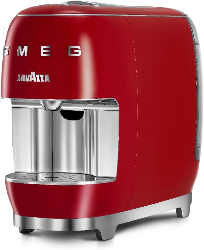 Lavazza Smeg, Machine à Café à Capsules 18000454, A Modo Mio SMEG, Système AMM Intégré, Réservoir d'Eau 0,9 L, Bac d'égouttage Amovible, Dimensions Compactes, 1250 W, Rouge