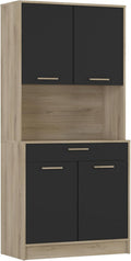 Buffet Industriel 4 Portes 1 Tiroir 1 Grande Niche Résistant à l'eau et Idéal Micro-Onde - Coloris Bois Clair et Noir - 83,3x40x176,1 cm