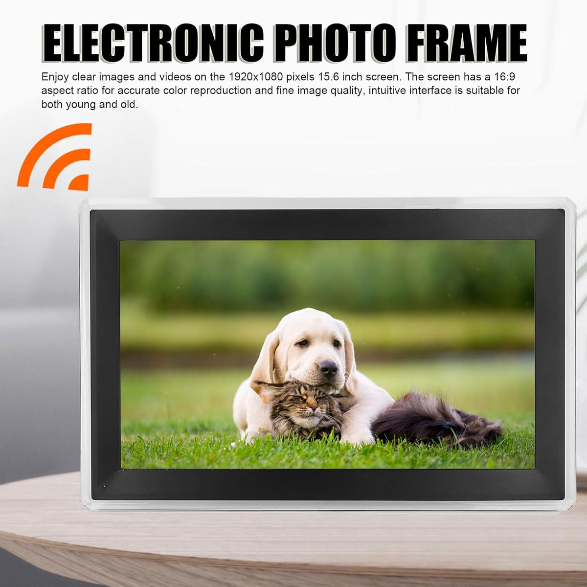 Cadre Photo Numérique Intelligent à écran Tactile de 15,6 Pouces, 1920x1080 FHD, Mémoire de 32 Go pour la Décoration Intérieure (Prise UE)