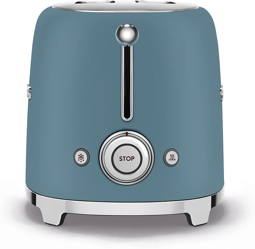 Smeg, Grille-pain 2 Tranches TSF01SBMEU, 2 Fentes 36 mm, 6 Niveaux de Brunissage, Fonction Chauffage, Décongélation et Bagel, Éjection Automatique du Pain, Ramasse Miettes, 950 W, Storm Blue