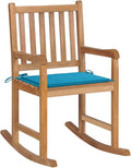 Makastle Fauteuil à Bascule Rocking Chair intérieur extérieur, Chaise Berçante à Balcon Jardin, Chaise a Bascule Fauteuil, avec Coussin Bleu Bois de Teck Solide
