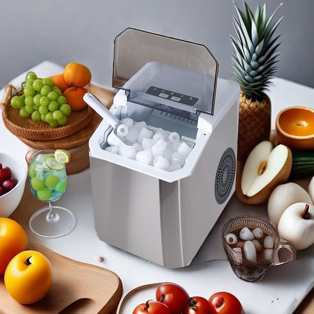 CHEOTIME Machine à glaçons portable, 9 glaçons en 6 minutes, 26 lb en 24 heures, nettoyage automatique silencieux, avec panier et cuillère, pour la maison, la cuisine, le