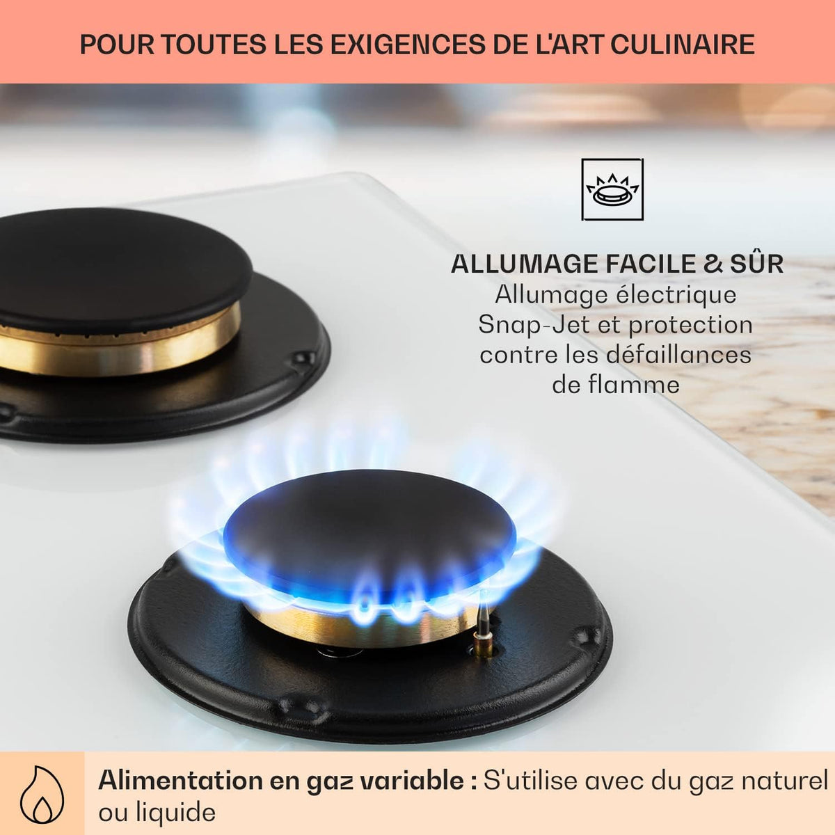 Klarstein Table de Cuisson à Gaz 5 Brûleurs, Plaque Électrique 5 Feux 10400W, Cuisinière Avec Brûleurs en Acier Inoxydable, Compatible GPL