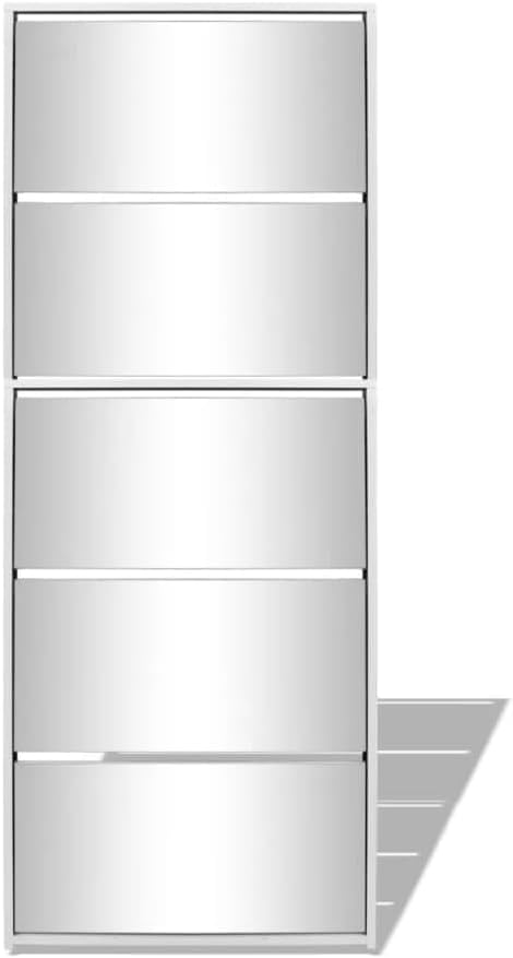 vidaXL Meuble à Chaussures 5 Étagères et Miroir, Meuble de Rangement, Organisateur de Chaussures Salon Salle de Séjour Intérieur, Blanc