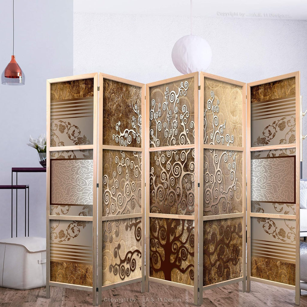 decomonkey 5 Panneaux Séparateur de pièce - 225 x 171cm Arbre Brun Oriental séparation intérieur pour décoration intérieure, Chambre à Coucher, Salon, Salle