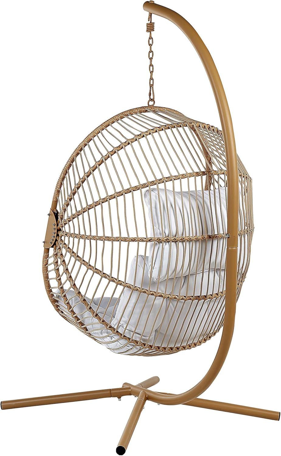 Fauteuil Suspendu en Polyrotin Beige avec Support en Métal Intérieur Extérieur Acri