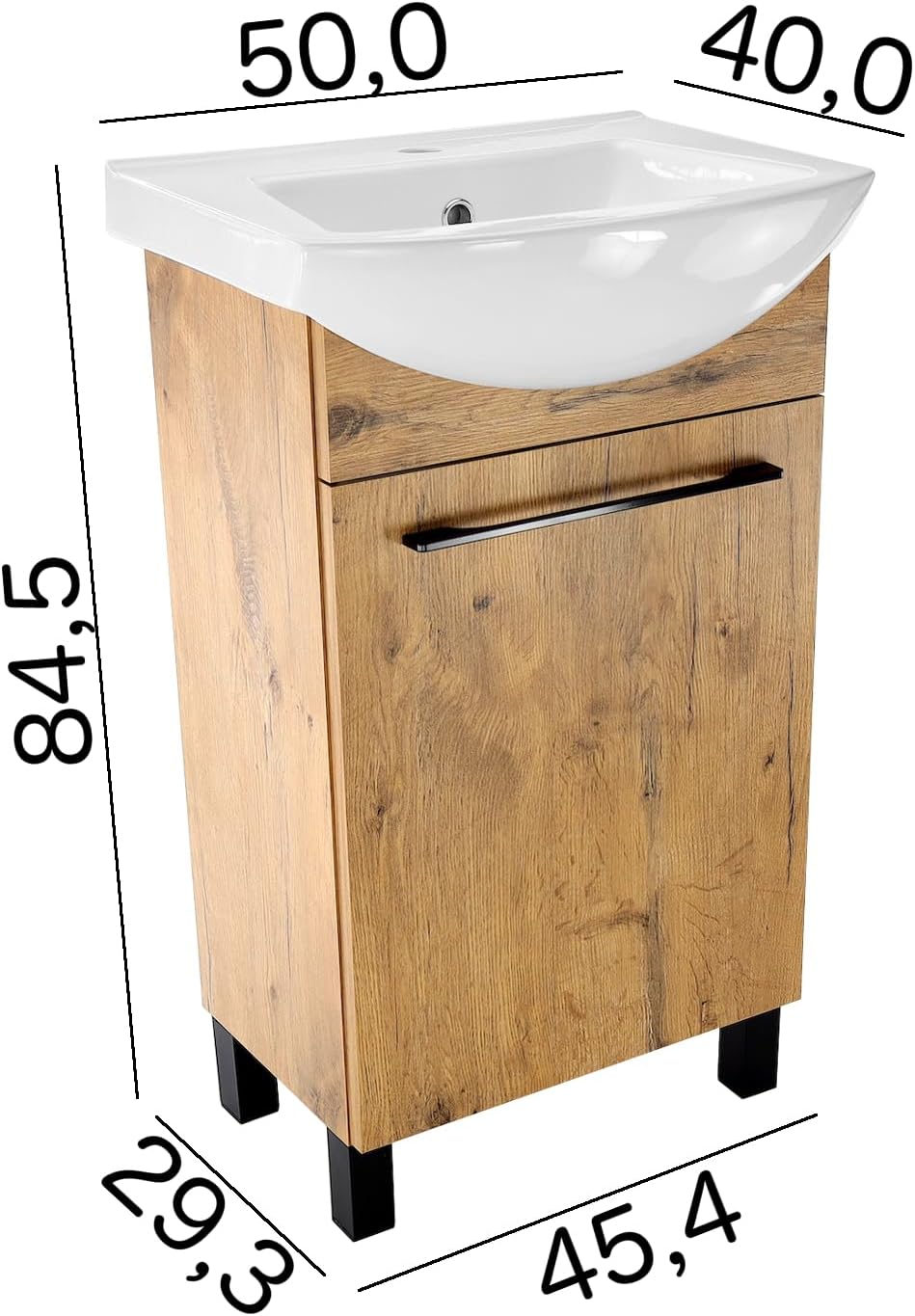 Paplinskimoebel Meuble de Salle de Bain avec Lavabo 50 x 40 x 84,5 cm - WC Rangement - Vasque 50 cm