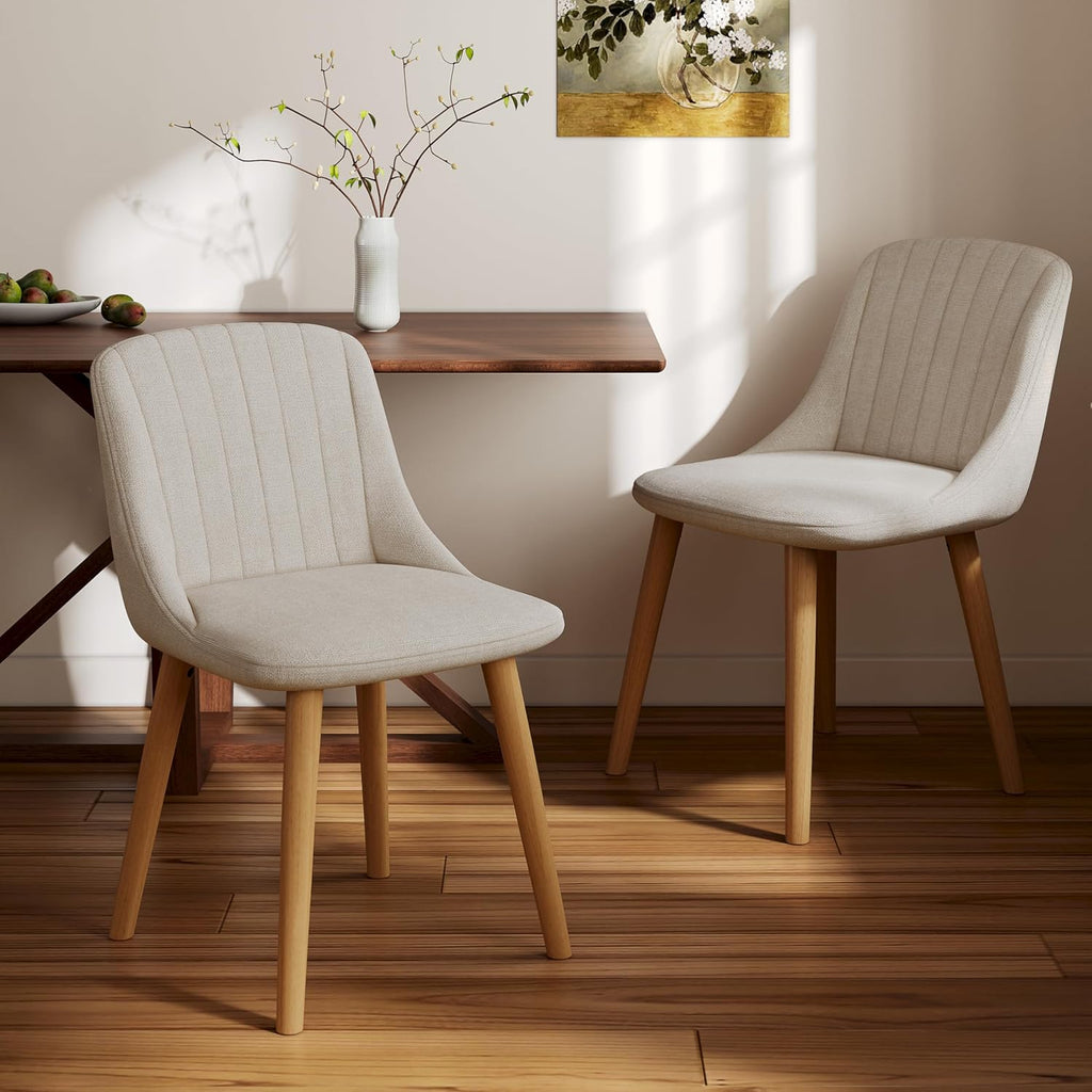Goeurvant Lot de 6 Chaise Beige Salle a Manger Pieds Bois Chaises de Salon Chaises de Cuisine en Polyester avec Dossier pour Salon