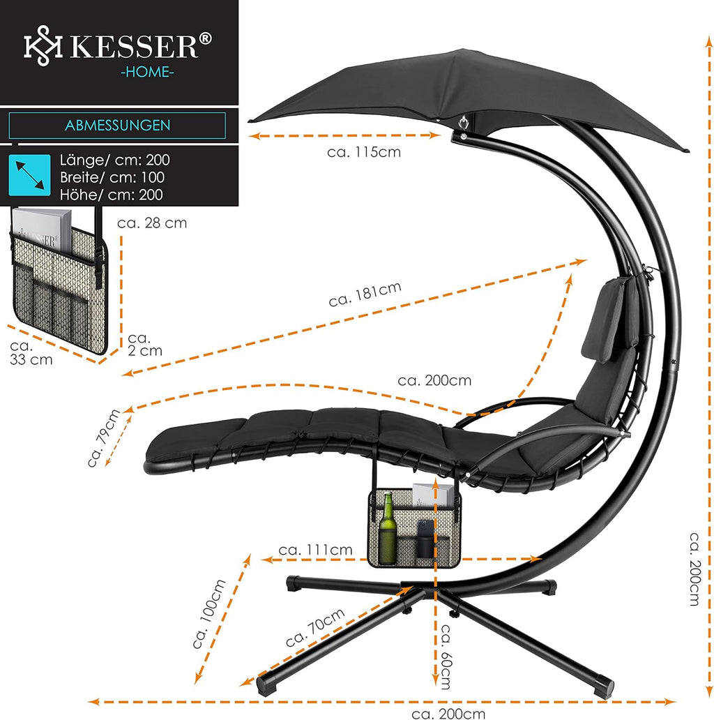 KESSER Chaise Longue Flottante avec Parasol | Suspendue | de Relaxation | à Bascule | Hamac | Poids Maximal de 120 kg