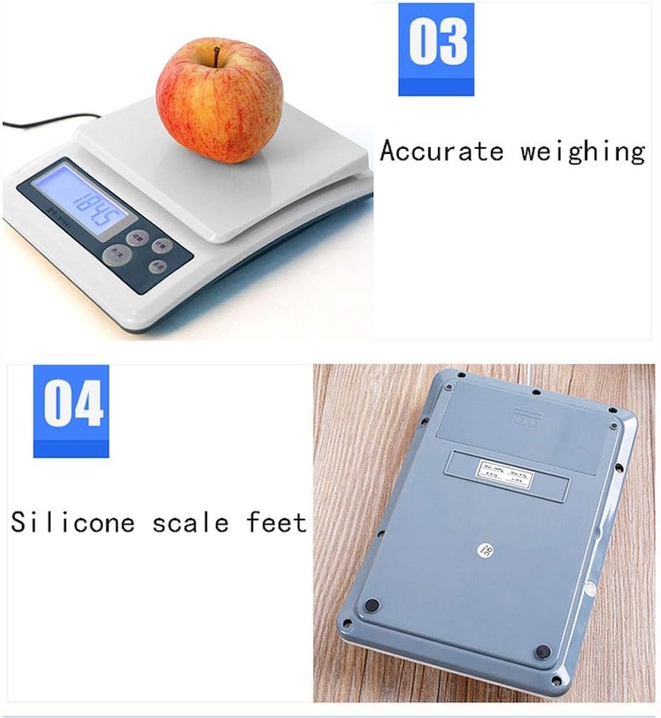 GLJTUO Balance Électronique, Fonction Tare De Cuisine, Écran LCD Rétroéclairé, Facile À Lire, Pesée Multifonctionnelle des Fruits Et Légumes, Convient pour La Cuisine,3kg/0.1g