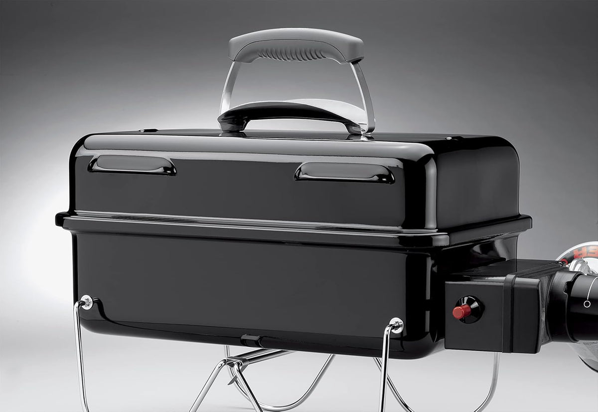 Weber Barbecue à gaz Go-Anywhere/Barbecue Portable, Pieds repliables, allumage piezo, revêtement Durable, Barbecue de Camping léger et Compact pour l'extérieur, Surface de Cuisson 42 x 26cm, Noir