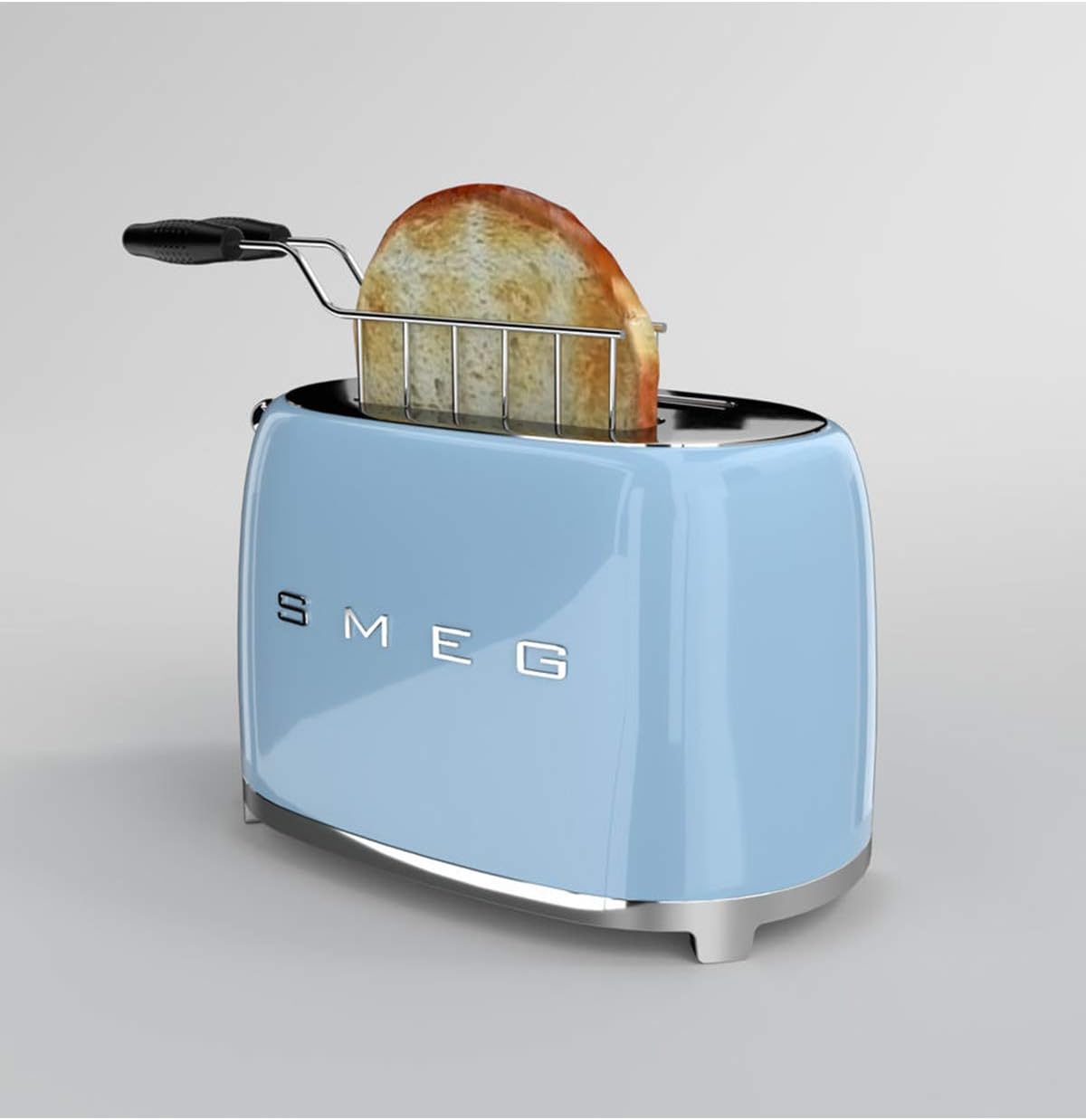 Smeg, Grille-pain 4 Tranches TSF02PBEU, 2 Fentes 36 mm, 6 Niveaux de Brunissage, Fonction Chauffage, Décongélation et Bagel, Éjection Automatique du Pain, Ramasse Miettes, 1500 W, Bleu Clair Pastel