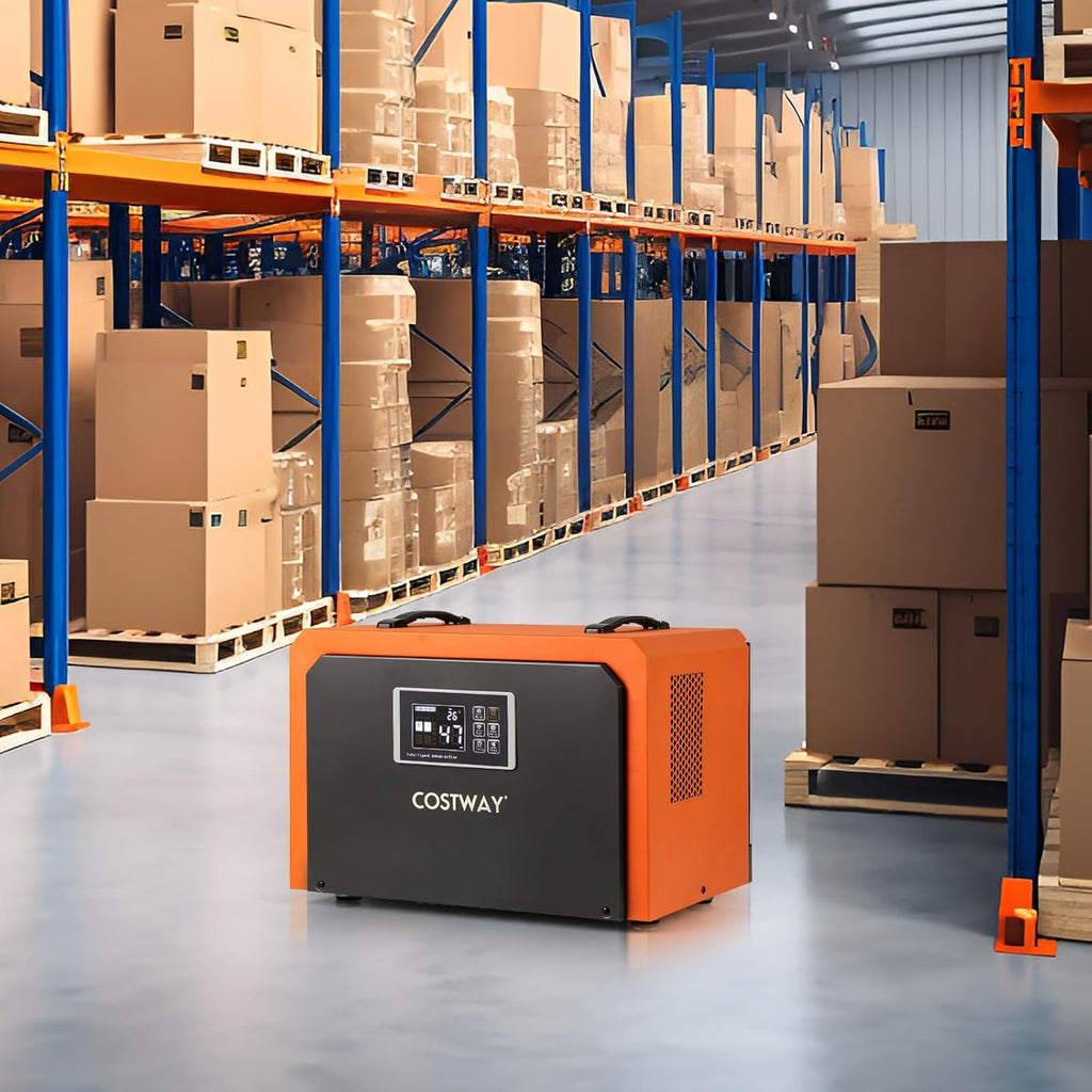 GOPLUS Deshumidificateur d Air Industriel avec Tuyau de Vidange et Écran Intelligent, Filtre Amovible, Déshumidificateur Electrique Portable Efficace, Portable pour Usine, Entrepôt, Sous-sol, Orange