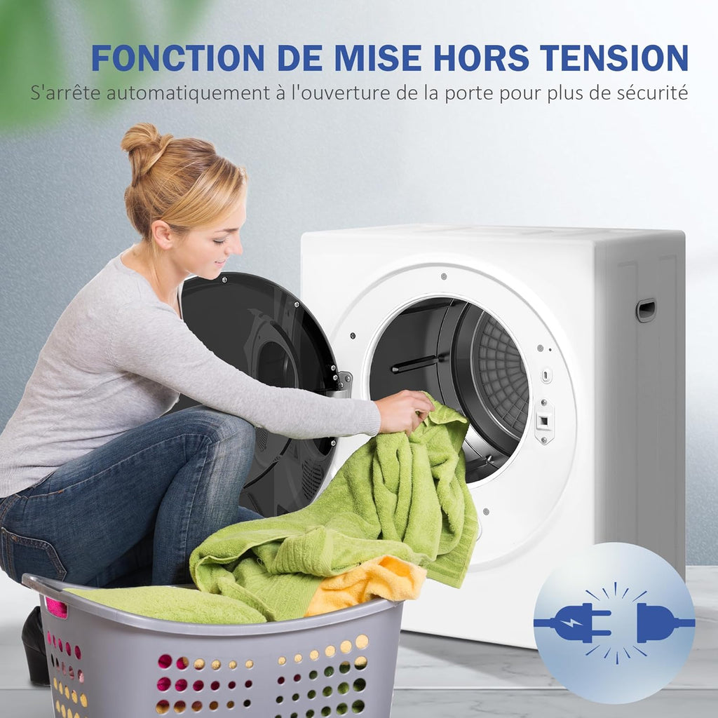 HOMCOM Sèche-linge à évacuation portable, sèche-linge électrique 850 W, 4 Kg, 4 modes de séchage, 2 niveaux de chauffage, cuve en acier inoxydable, installation murale, pour appartement dortoir, blanc