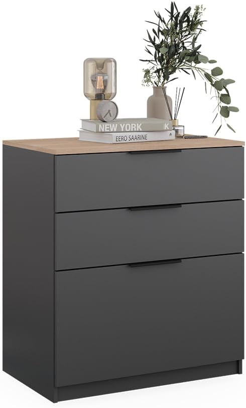 Vicco Commode avec tiroirs Betti, Anthracite/Chêne, 80 x 90 cm