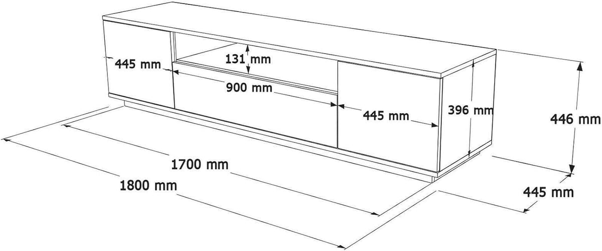 Dmora - Meuble TV Sinope, Buffet de Salon, Armoire Basse pour TV, Base Murale de Rangement, 180x45h45 cm, Chêne et Blanc