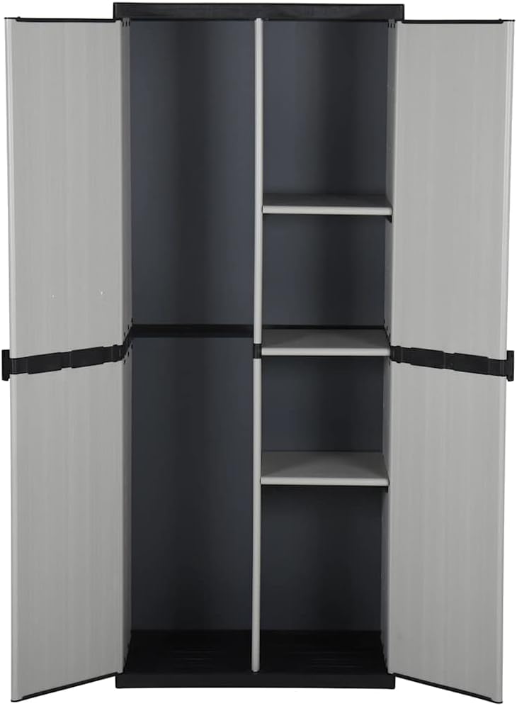 Makastle Armoire de Rangement D'extérieur avec 2 Portes et 3 Étagères, Casiers Multifonctionnels pour Jardin, Balcon, Terrasse, 68x40x168cm Gris PP