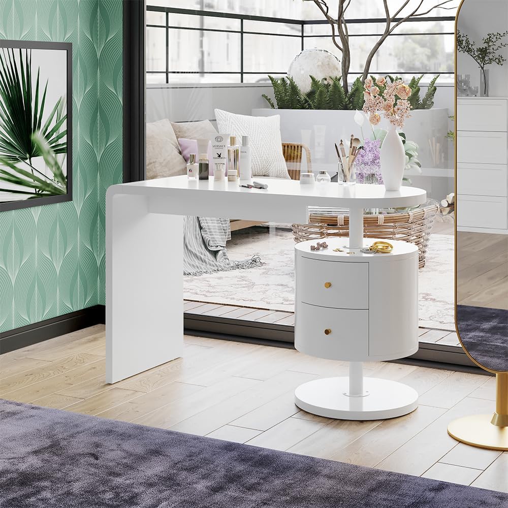 Vicco Coiffeuse Lara, Blanc Haute Brillance, 120 cm avec 2 tiroirs