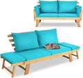 GIANTEX Daybed Canapé-lit pliable pour extérieur 2 personnes avec coussins et oreillers, cadre en bois pour porche avant et patio arrière Bleu turquoise
