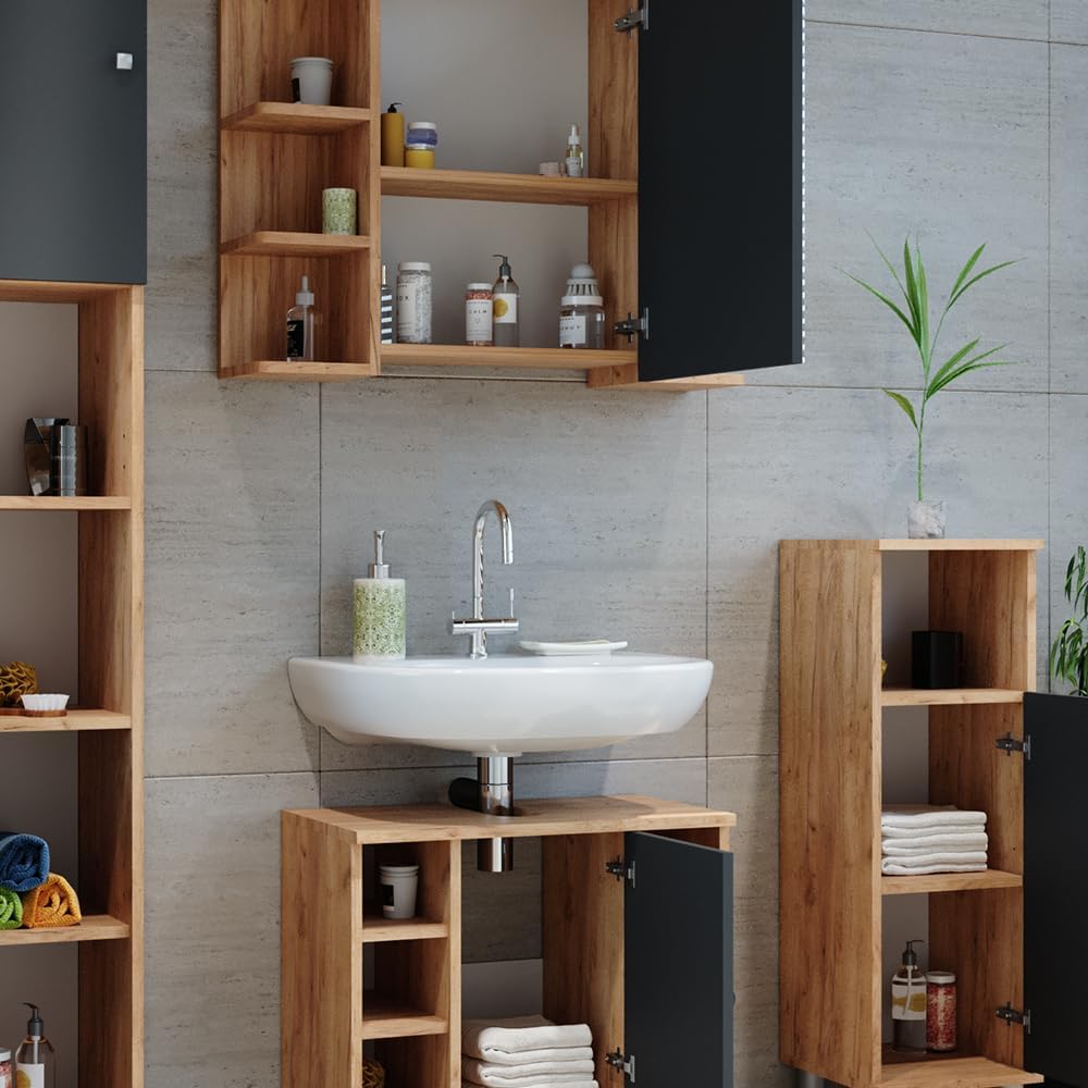 Vicco Ensemble de Meubles de Salle de Bain Fynn, Chêne/Anthracite, 2 Parties