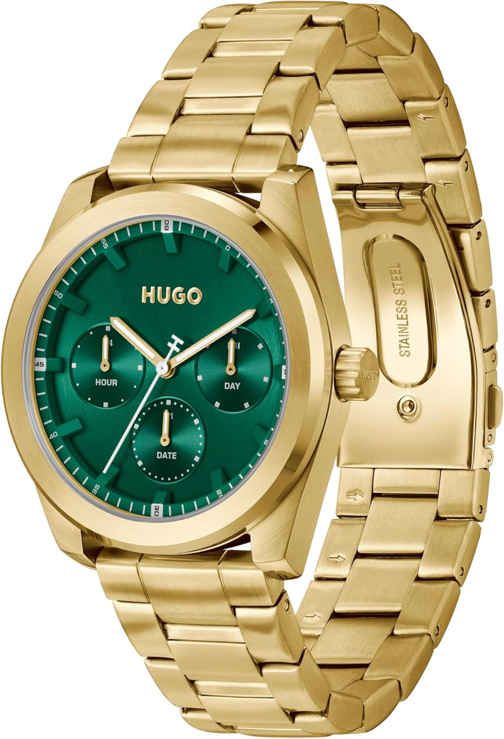 HUGO Montre Analogique Multifonction à Quartz pour Homme Collection Bright Sport avec Bracelet en Acier Inoxydable ou en Cuir