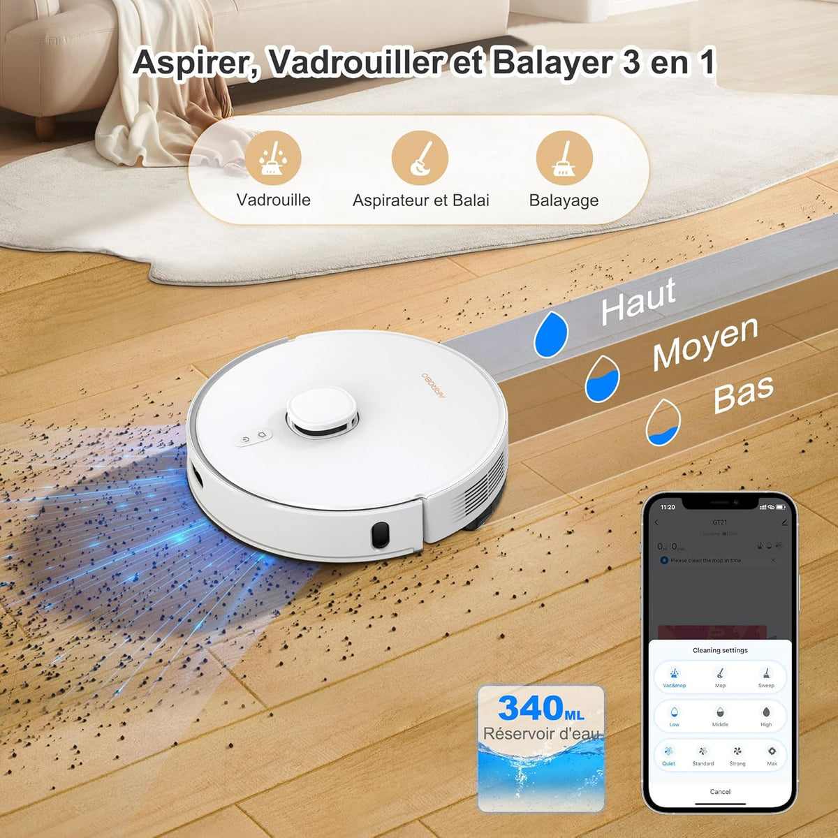 AIRROBO Robot Aspirateur Laveur avec Station, Navigation LiDAR avec Nettoyage Personnalisé, 3.5L Automatique Poussièr, Autonomie 180 Minutes, évitement d'obstacles, WiFi/App Contrôle