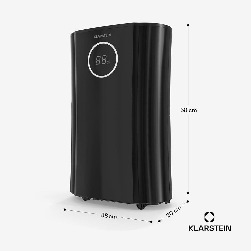 KLARSTEIN DryFy ProConnect 24L Déshumidificateur Smart, Wi-FI, 24h Minuterie, Filtre Charbon Actif, Silencieux, Réservoir 4L, Portable, pour Maison & Bureau, Jusqu'à 36m², Noir