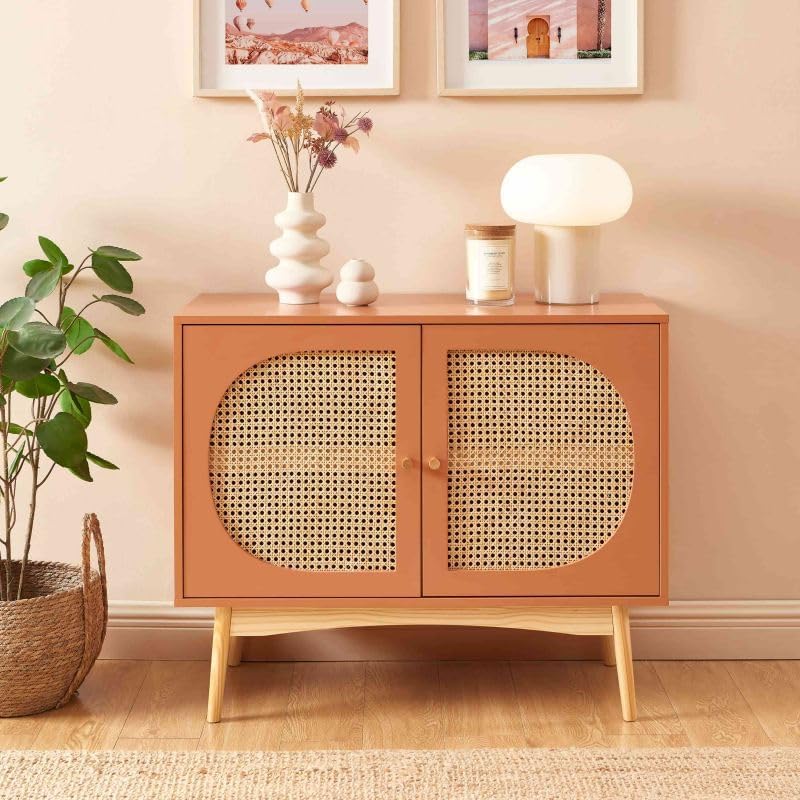 BAÏTA Buffet SIXTINE Terracotta et cannage rotin 90cm