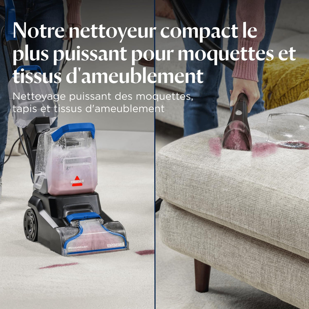 BISSELL PowerWash Compact Pet, Shampouineuse pour Taches et Odeurs d’Animaux, Nettoyeur Canapé Tissu Multisurfaces, Nettoyeur de Tapis, Moquette et Tapisserie, 600W, Portable, Filaire, 4058N