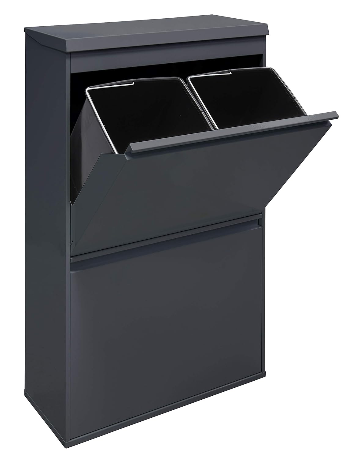 ARREGUI Top CR624-B Poubelle de recyclage en acier, poubelle de tri sélectif, 4 seaux, avec plateau supérieur multifonction, 4 x 17 L (68 L), gris foncé anthracite